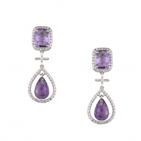 18k White Gold Amethyst & Diamond Drop Earrings